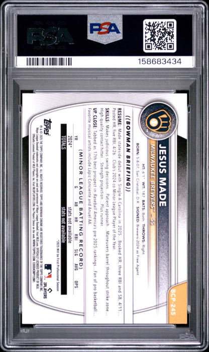 2025 BOWMAN CHROME PROSPECTS BCP245 JESUS MADE BLUE GEOMETRIC PSA 10