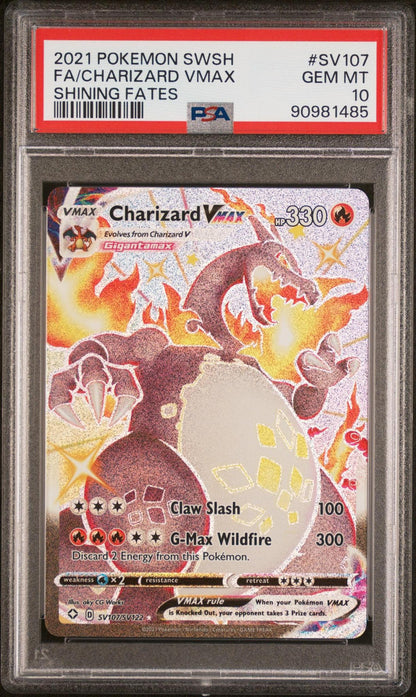 2021 POKEMON SWORD & SHIELD SHINING FATES #SV107 FULL ART/CHARIZARD VMAX PSA 10