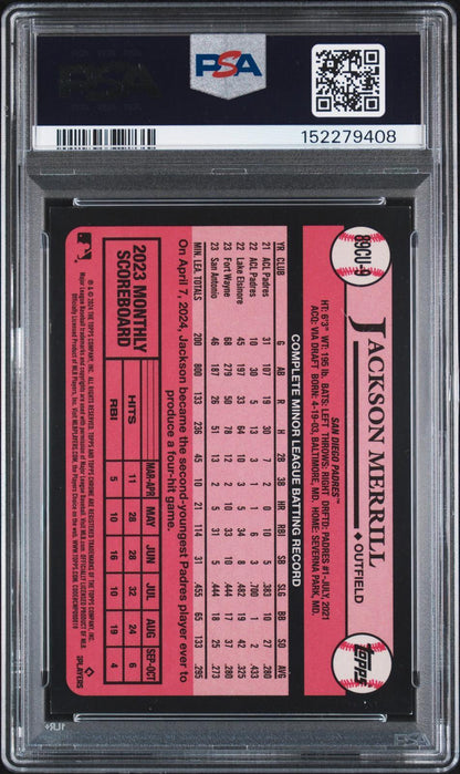 2024 Topps Chrome Update 1989 Topps Baseball #9 Jackson Merrill 1989 Baseball-Black Ref PSA Authentic