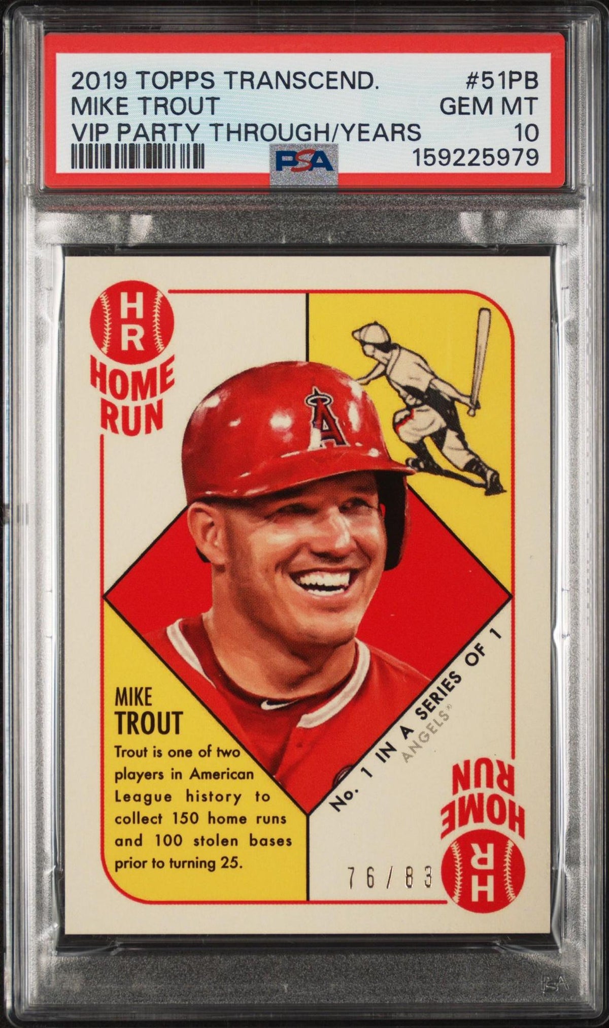 2019 TOPPS TRANSCENDENT VIP PARTY MIKE TROUT THROUGH THE YEARS 51PB MIKE TROUT PSA 10