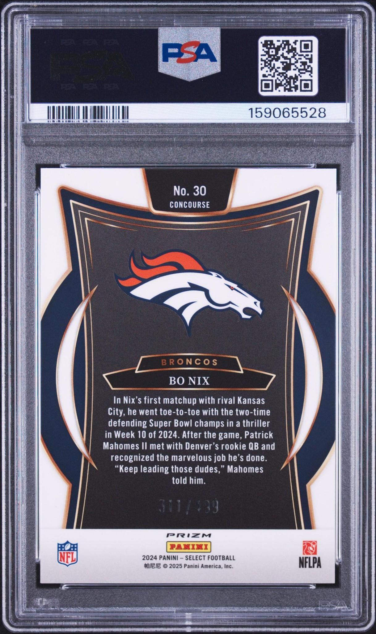 2024 Panini Select 30 Bo Nix Orange Shock PSA 10