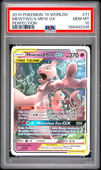 2019 Pokemon 2019 World Championships Deck: Perfection 71 Mewtwo & Mew Gx PSA 10