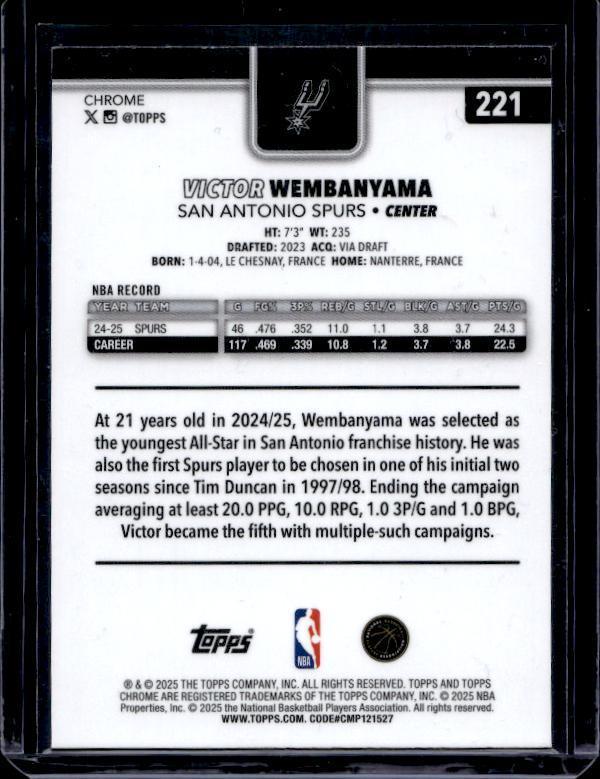 2025-26 Topps Chrome #221 Victor Wembanyama Negative Refractor