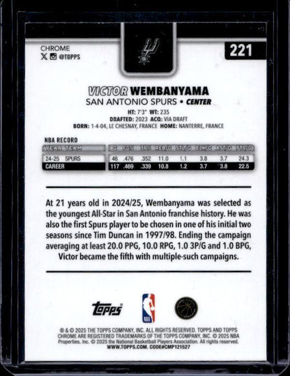 2025-26 Topps Chrome #221 Victor Wembanyama Negative Refractor