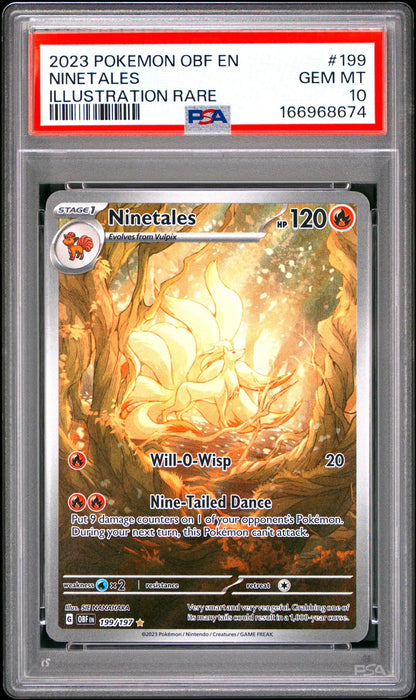 2023 POKEMON OBF EN-OBSIDIAN FLAMES 199 NINETALES ILLUSTRATION RARE PSA 10