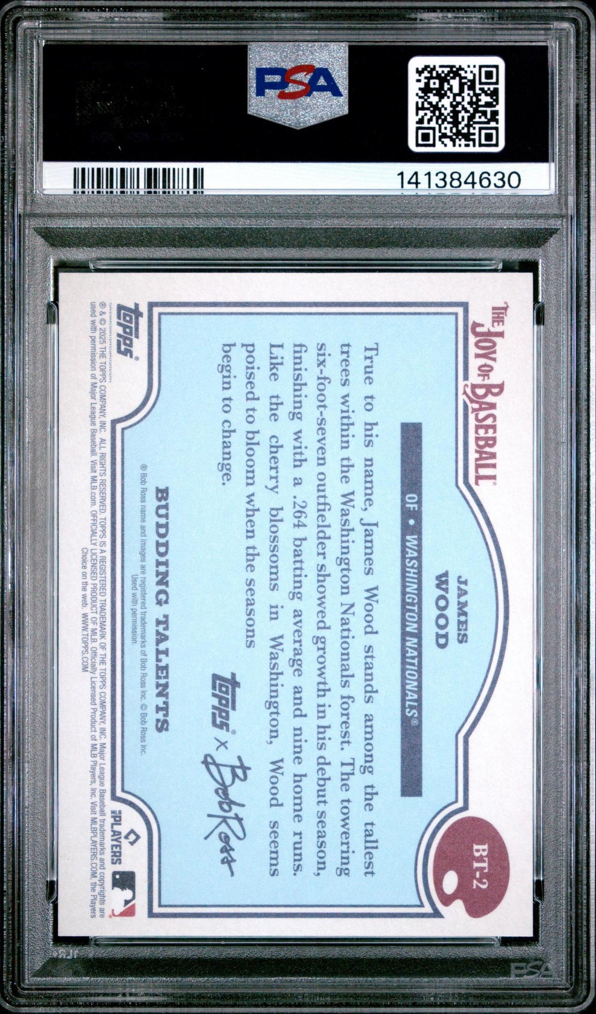 2025 TOPPS X BOB ROSS THE JOY OF BASEBALL BUDDING TALENTS BT-2 JAMES WOOD INDIAN YELLOW PSA 10