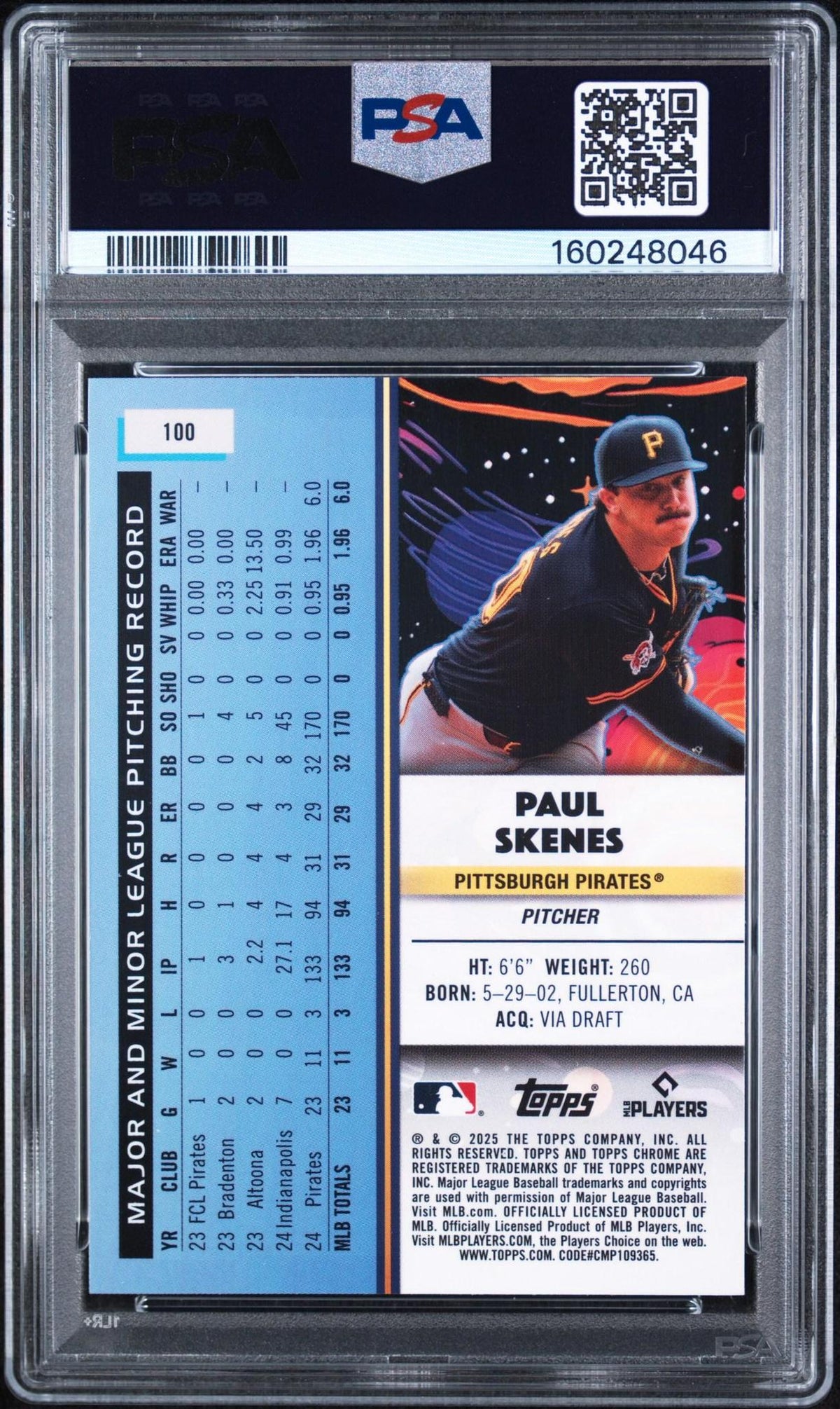 2025 TOPPS COSMIC CHROME 100 PAUL SKENES NUCLEUS PSA 10