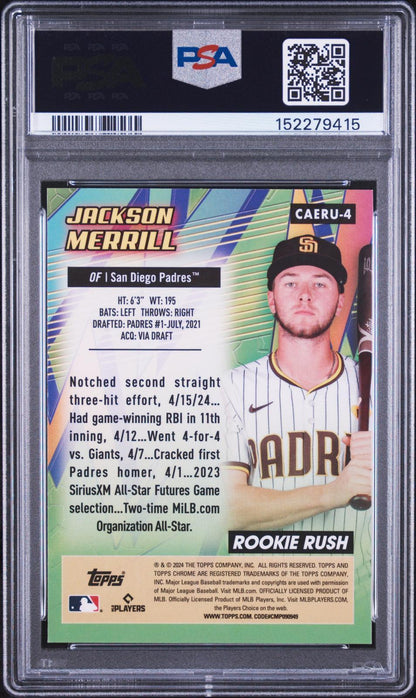 2024 Topps Chrome Update Chrome All-Etch Rookie Rush Jackson Merrill PSA Authentic Auto