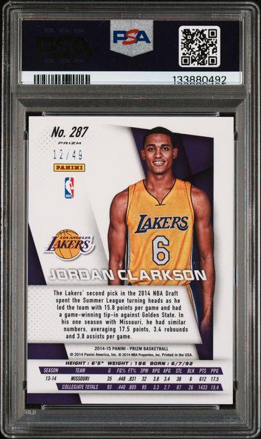 2014-15 Knicks Prizm Light Blue Prizm /49 Jordan Clarkson 287 Rookie RC PSA 10
