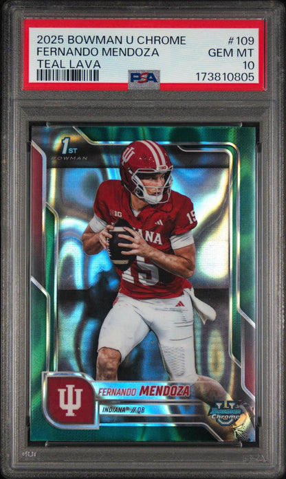 2025 BOWMAN UNIVERSITY CHROME 109 FERNANDO MENDOZA TEAL LAVA PSA 10