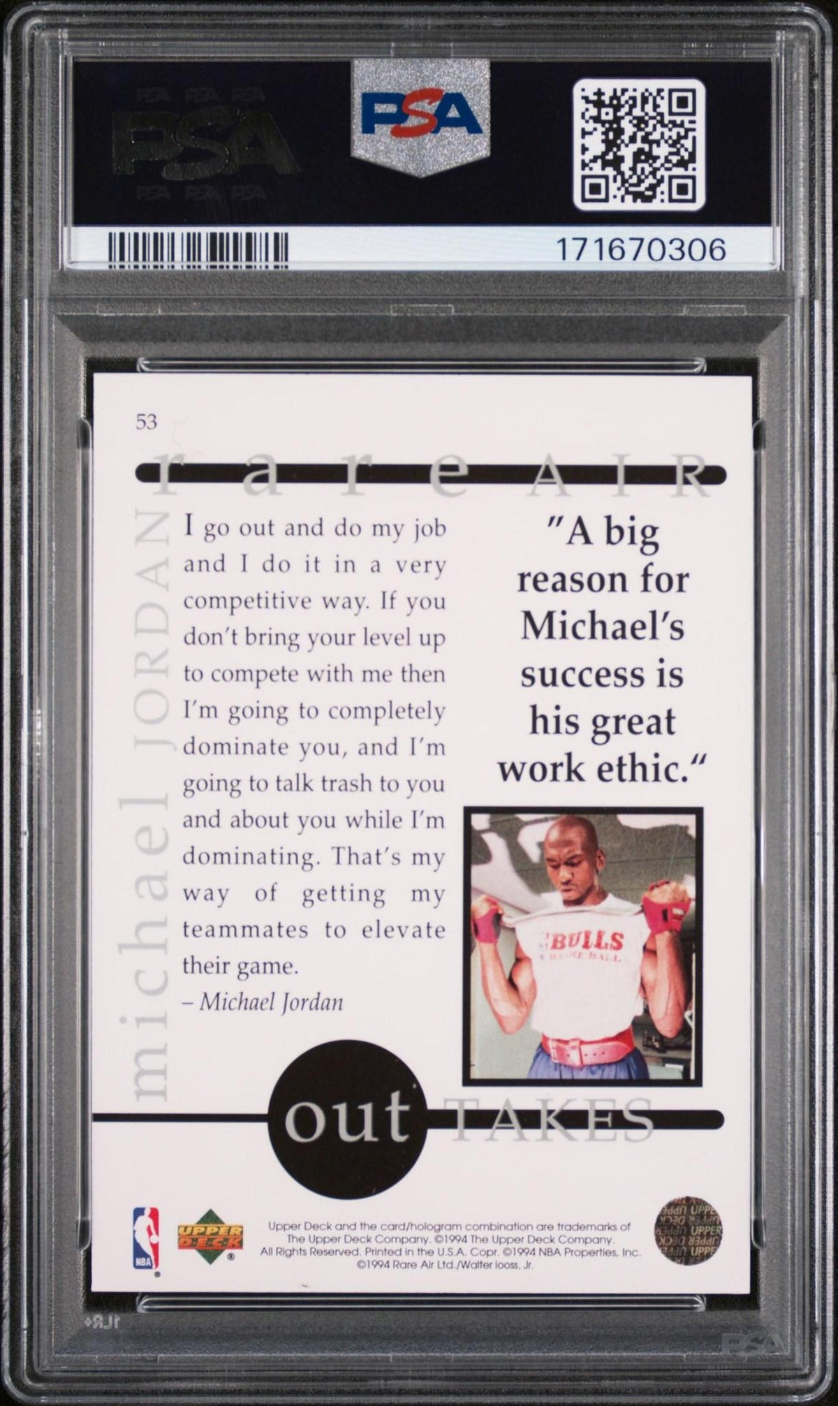 1994 UPPER DECK MJ RARE AIR 53 MICHAEL JORDAN GOLD HOLOGRAM PSA 10